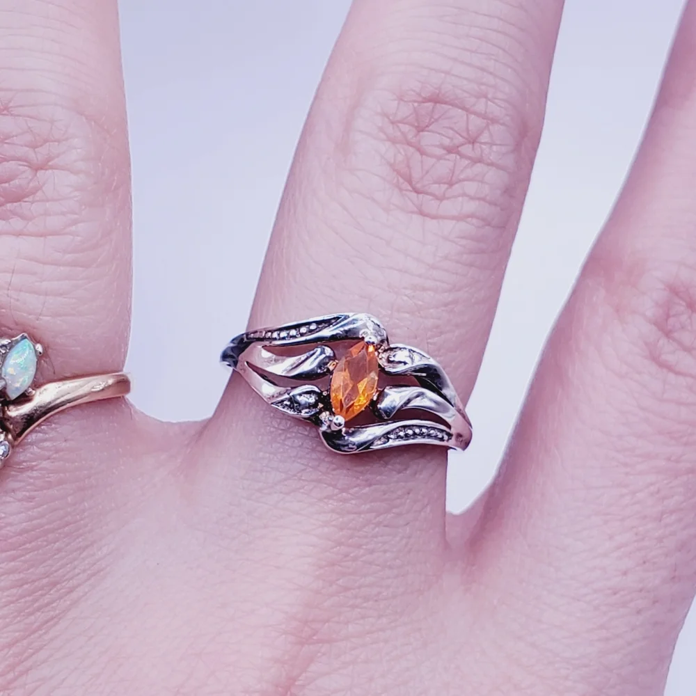 Genuine Orange Marquise Fire Opal 925 Sterling Silver Ring